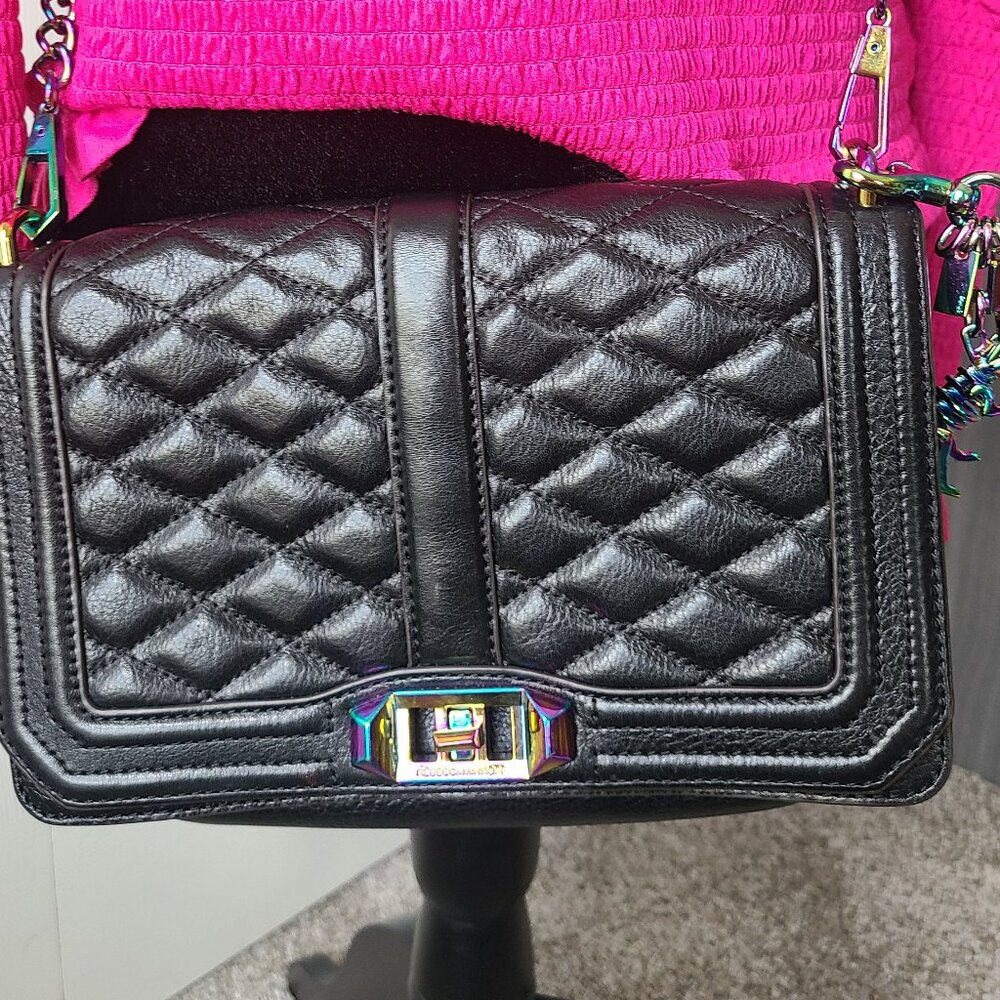 Rebecca Minkoff Iridescent Holograph Love Black /Oil Slick Leather Bag and Dust